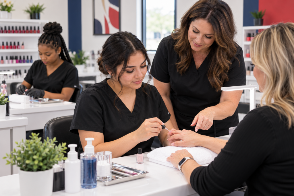 Student performing a supervised manicure in Waco Texas
