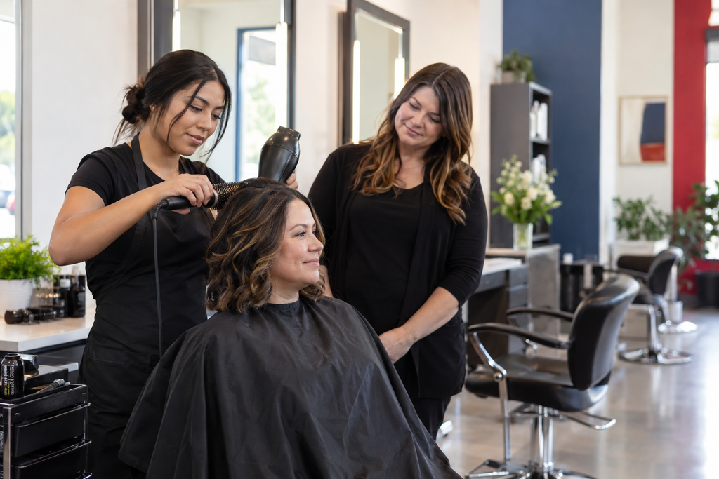 Cosmetology student providing supervised salon services in Waco, Texas